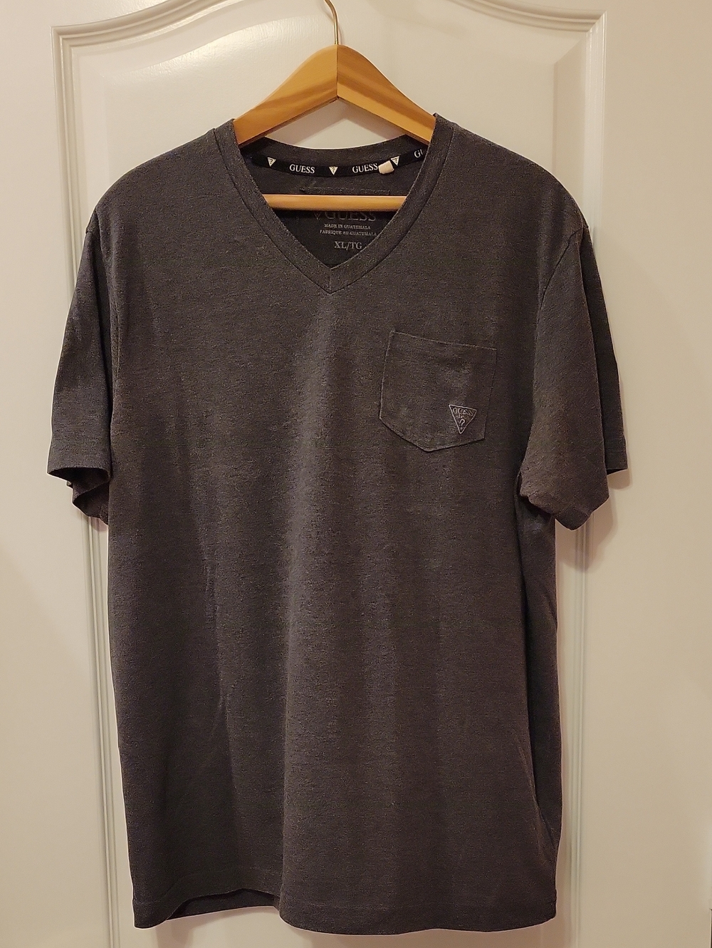 GUESS Men’s Charcoal Gray V-Neck Pocket Tee